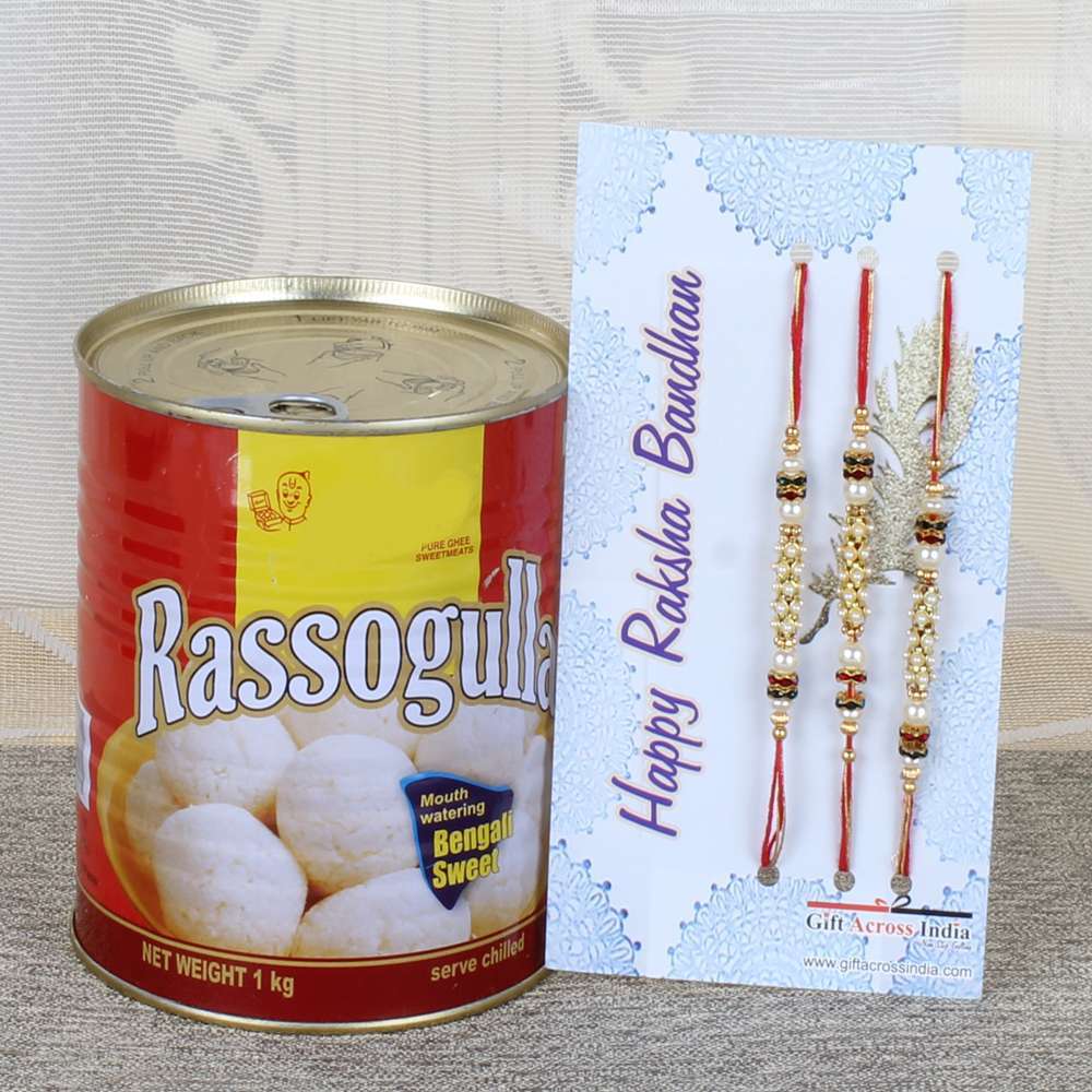 Rasgulla Sweets and Set of 3 Rakhi