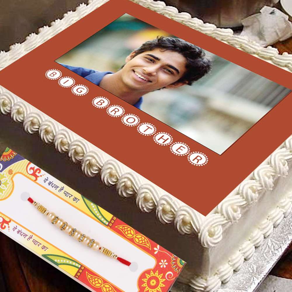 Brother Photo Cake with Rakhi Gift