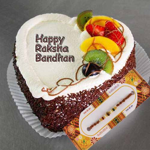 Designer Rakhi with Fruit Cake