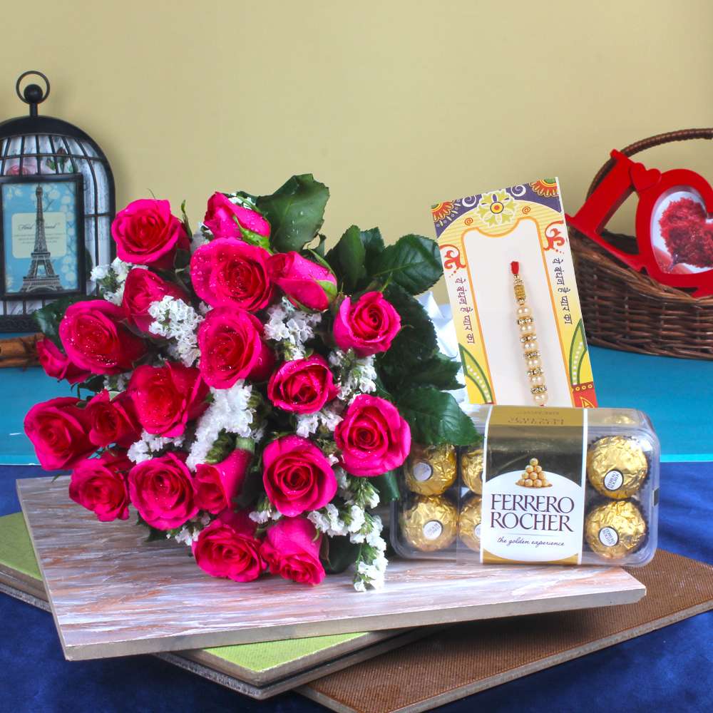 Roses and Chocolate with Rakhi Hamper
