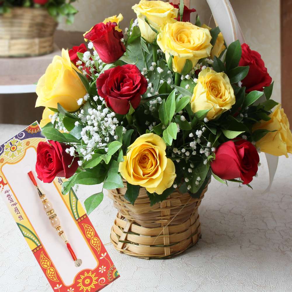 Alluring Rakhi with Mix Roses Arrangement