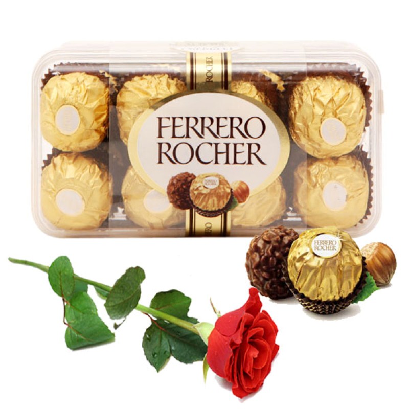 Red Rose with Ferrero Rocher Chcocolates