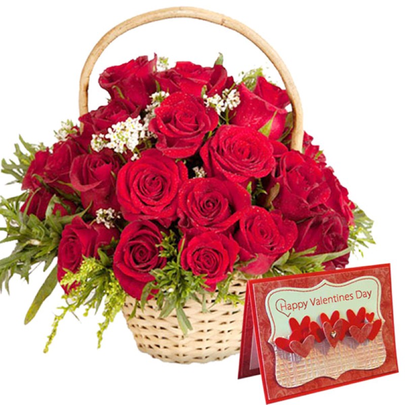 Roses Arrangement with Valentine Greeting Card