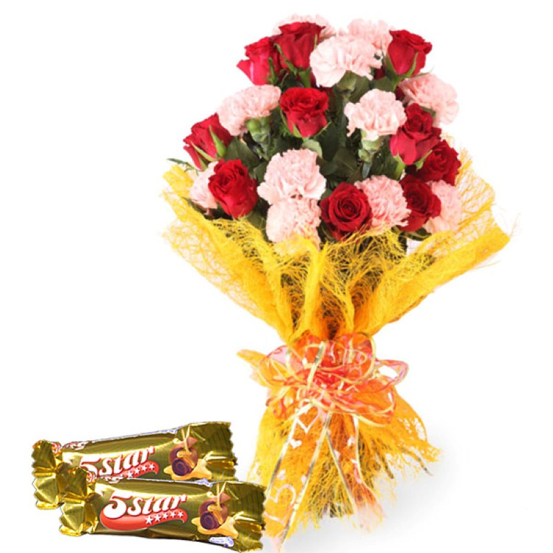 5 Star Chocolates with Bouquet of Flowers