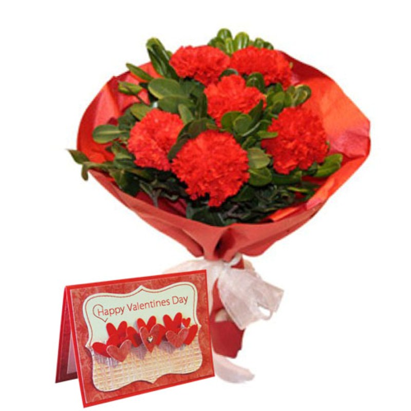 Carnation Bouquet with Valentine Wishes Card