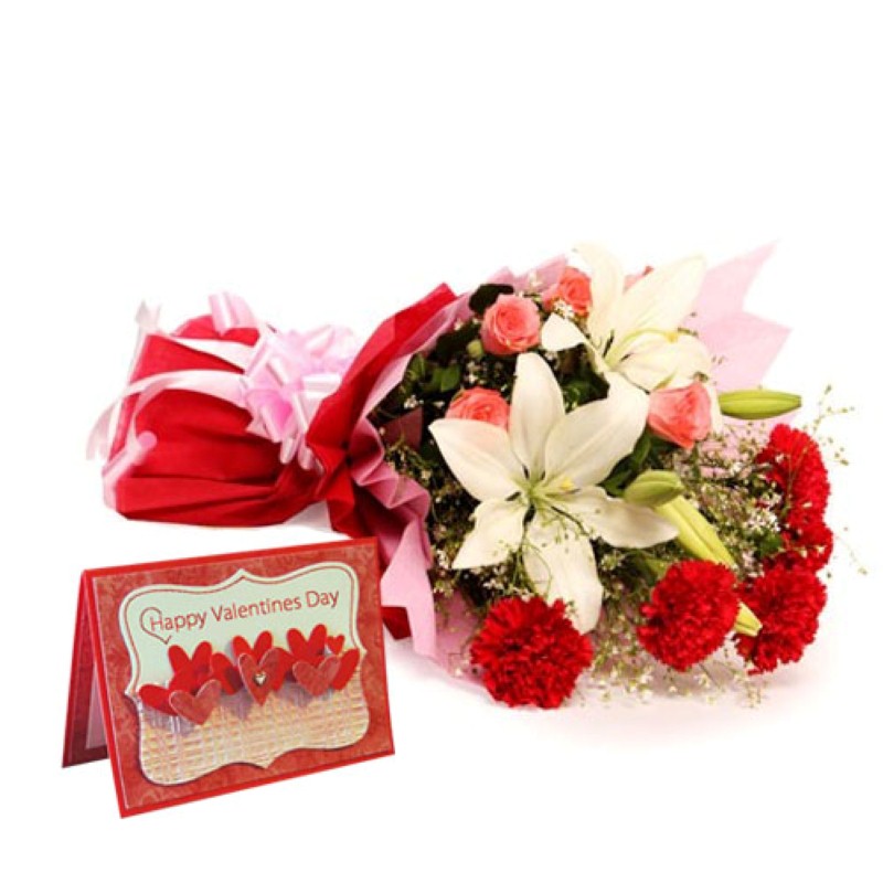 Exotic Flower Bouquet with Valentine Wishes Card