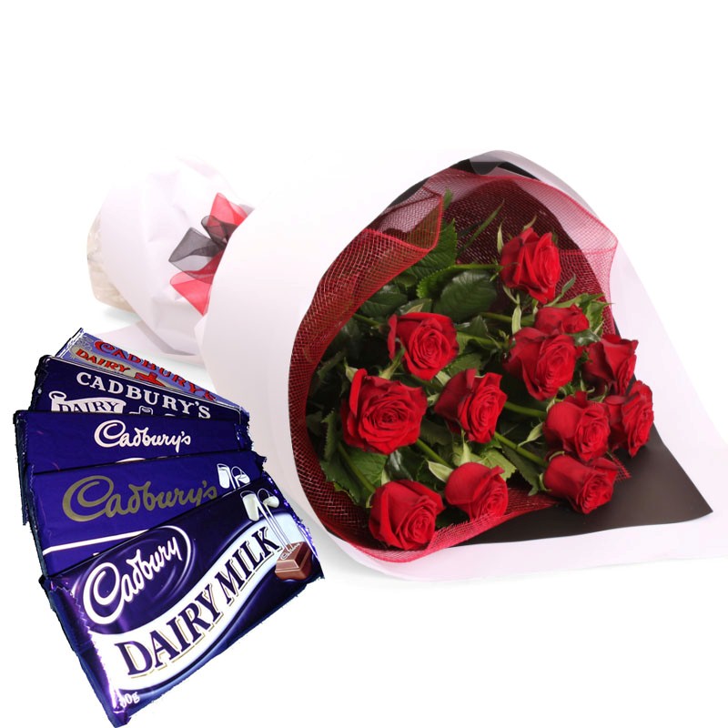 Valentine Roses With Dairy Milk Chocolates
