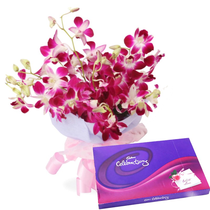 Orchids Charming Beauty with Cadbury Celebrations For Special Ones