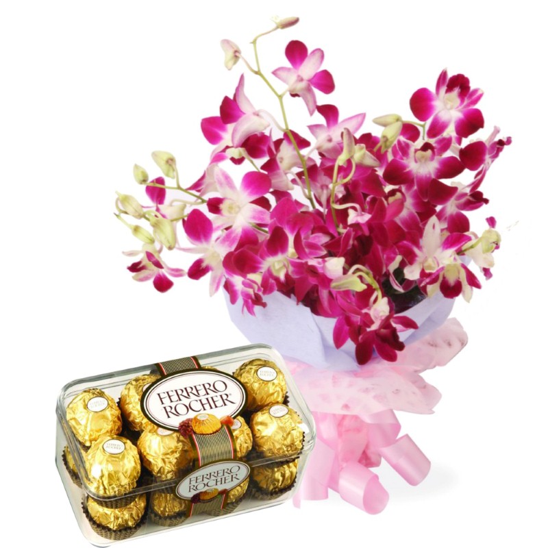 Valentine Hamper for your Queen Including Purple Orchids and Ferrero Rocher Chocolates