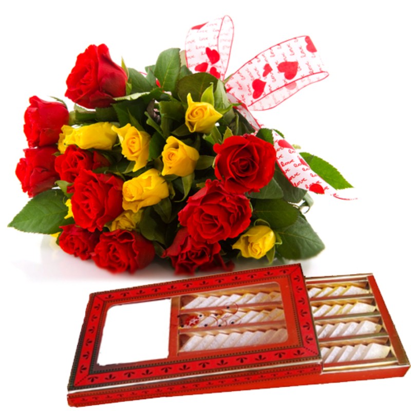 Valentine Royal Treat With Kaju Sweets And Roses