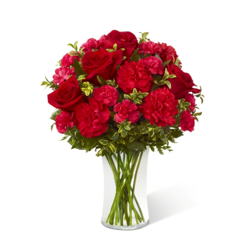 Red Carnations in a Glass Vase for Valentine