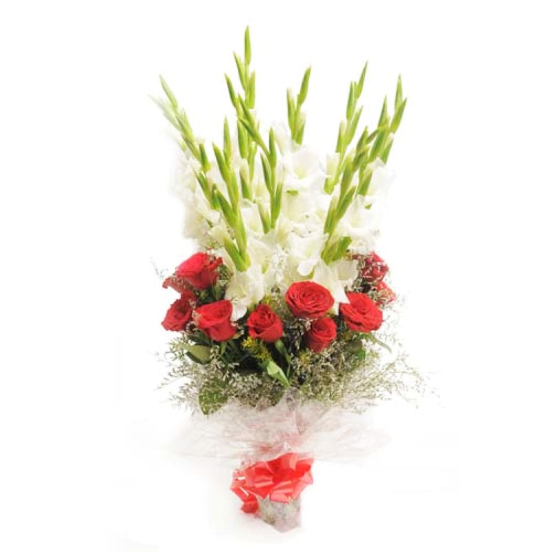 Bouquet of Red and White Flowers for Valentine