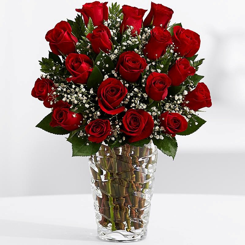 Eighteen Red Roses Vase for Valentine Day