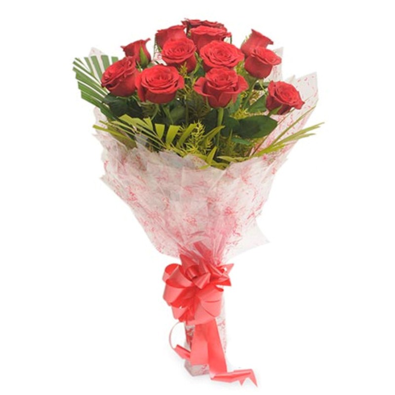Dozen Red Roses Hand Tied Bunch For Valentine Day