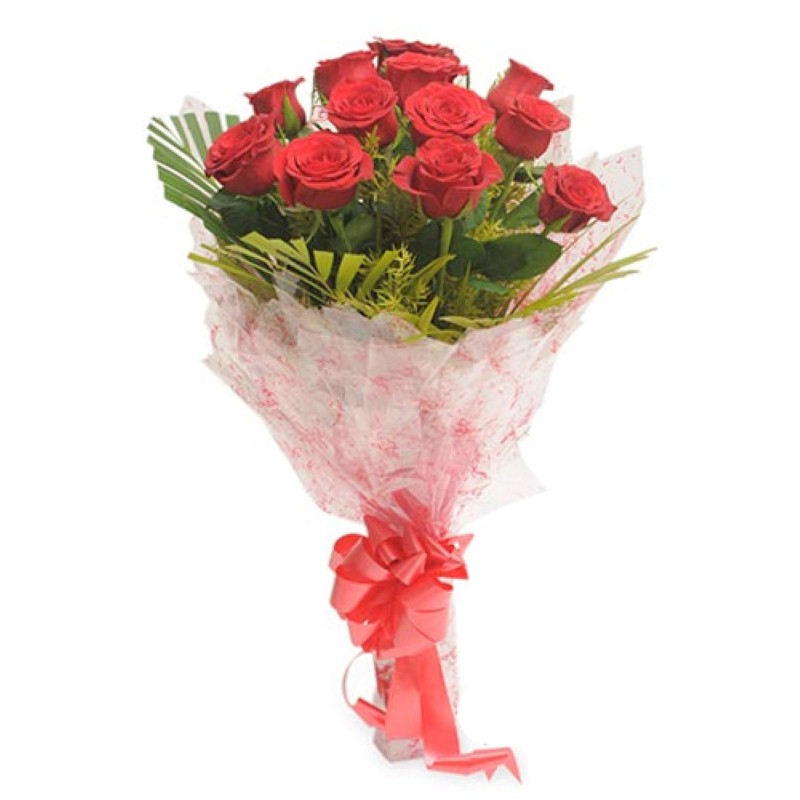 Dozen Red Roses Hand Tied Bunch For Valentine Day