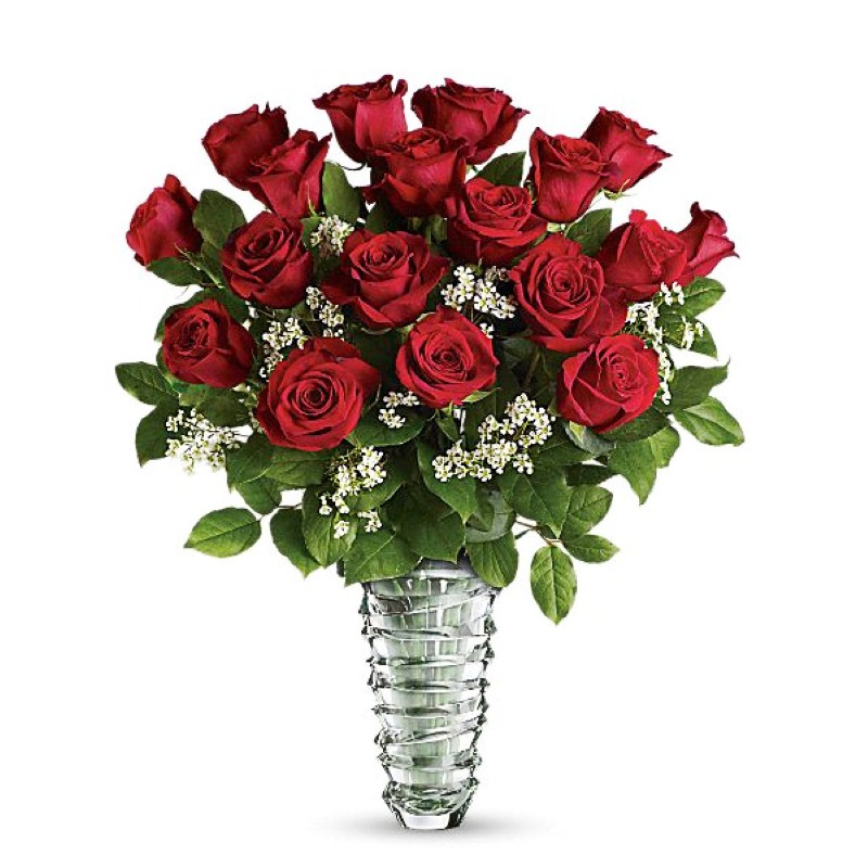 Valentine Vase Arrangement of 18 Romantic Red Roses