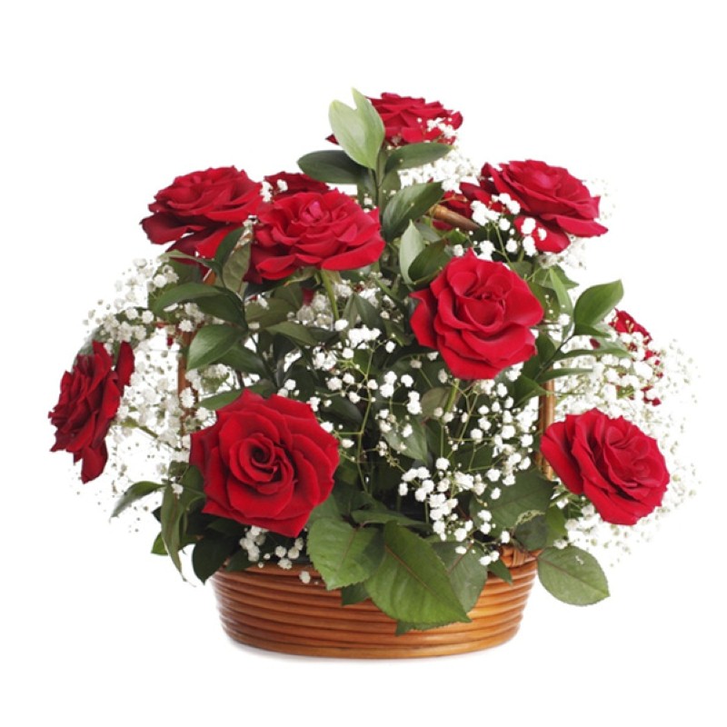 Valentines Day Gift of Dozen Red Roses Basket