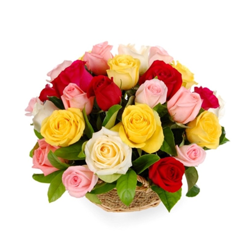 Colorful Fusion of Roses Valentine Basket