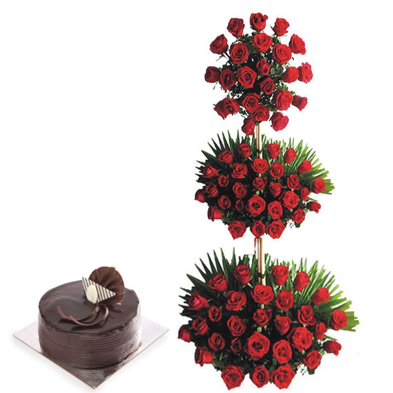 100 Roses Tower and Chocolate Cake