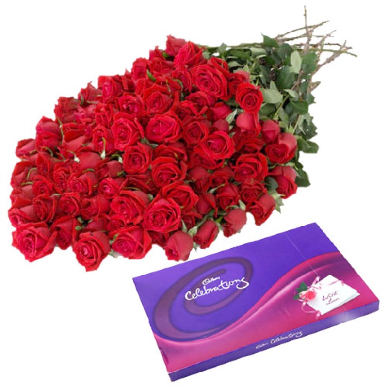 Valentine Red Roses with Chocolates