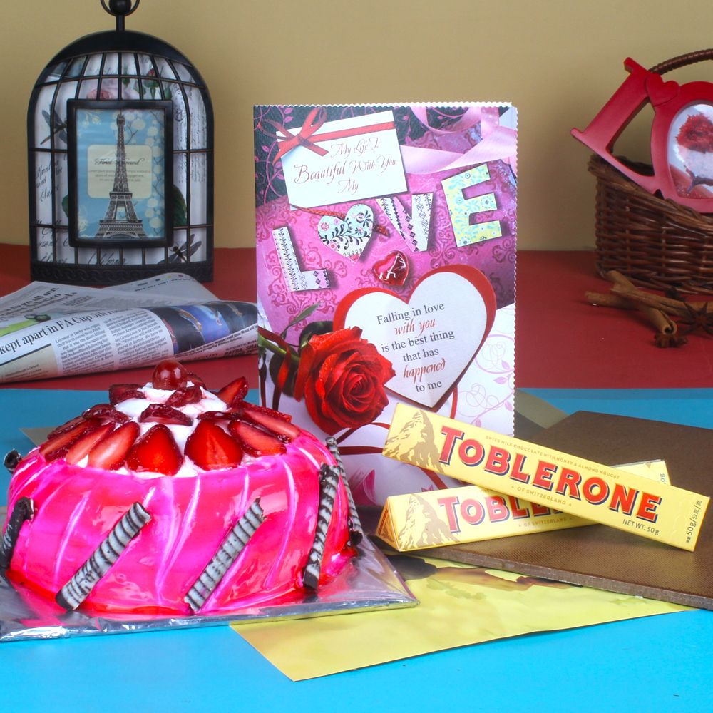 Strawberry Cake with Toblerone Chocolate and Love Card