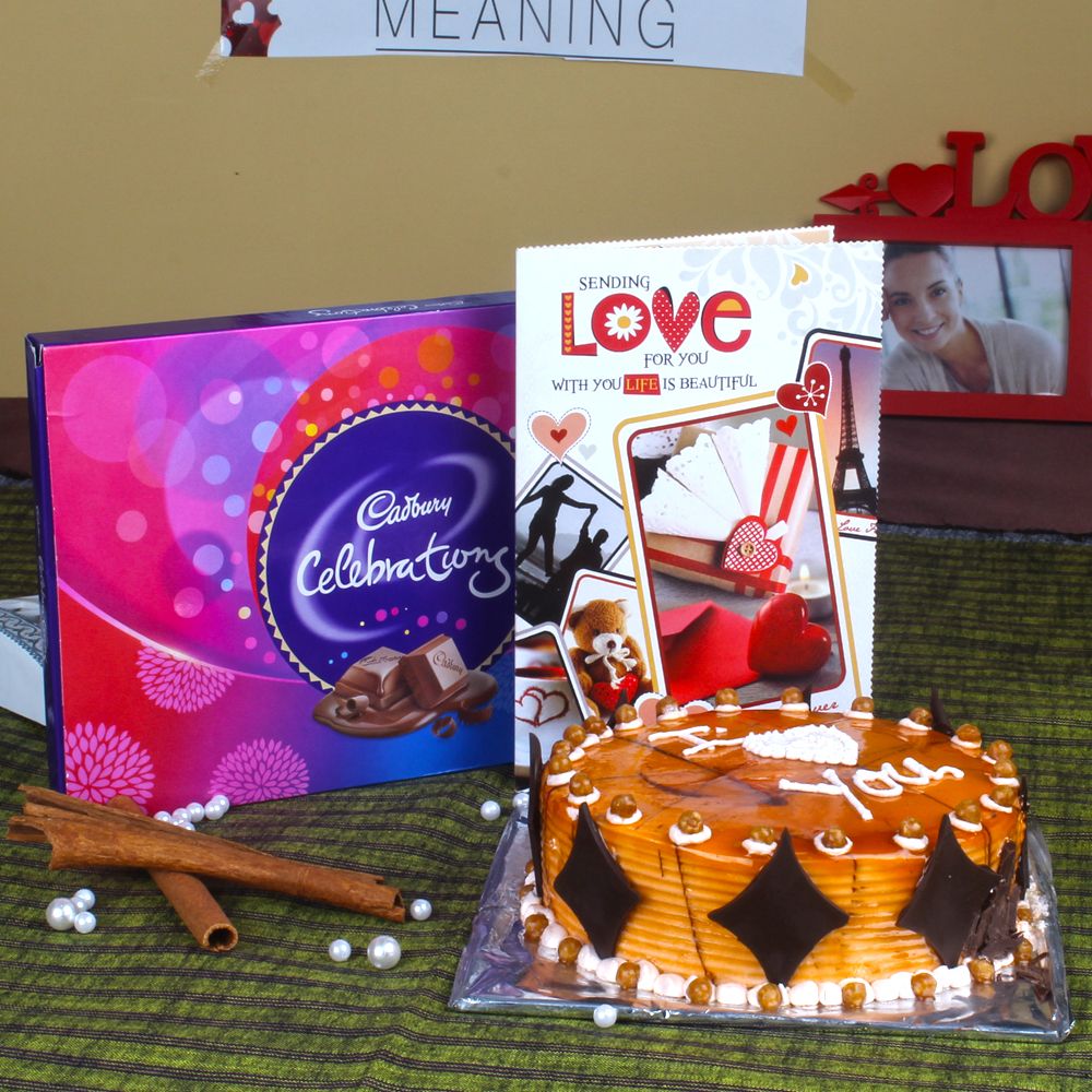Cadbury Celebration Chocolate Pack with Butterscotch Cake and Love Greeting Card