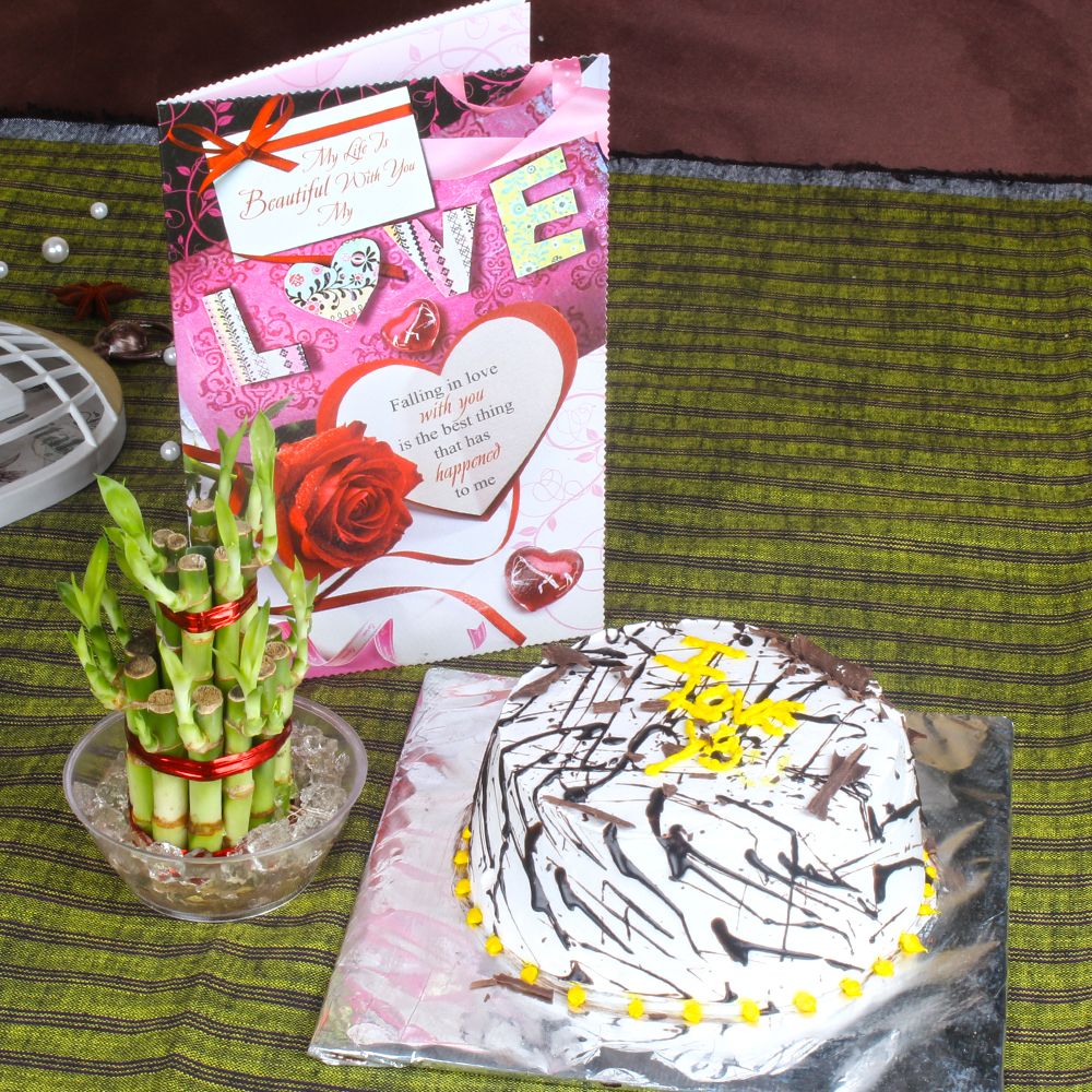 Vanilla Cake with Goodluck Plant and Love Greeting Card