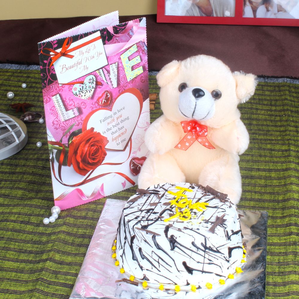 Teddy Bear with Vanilla Cake and Love Card