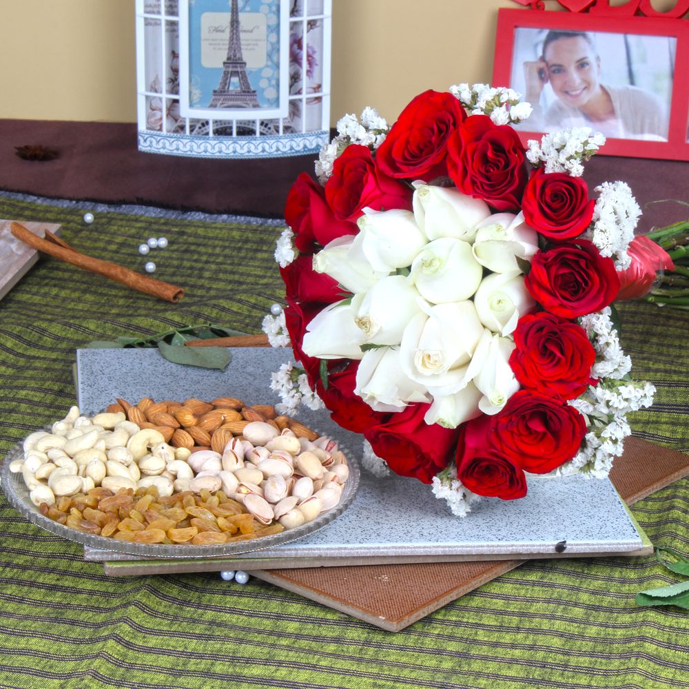 Exclusive Roses Bouquet with Assorted Dry Fruits