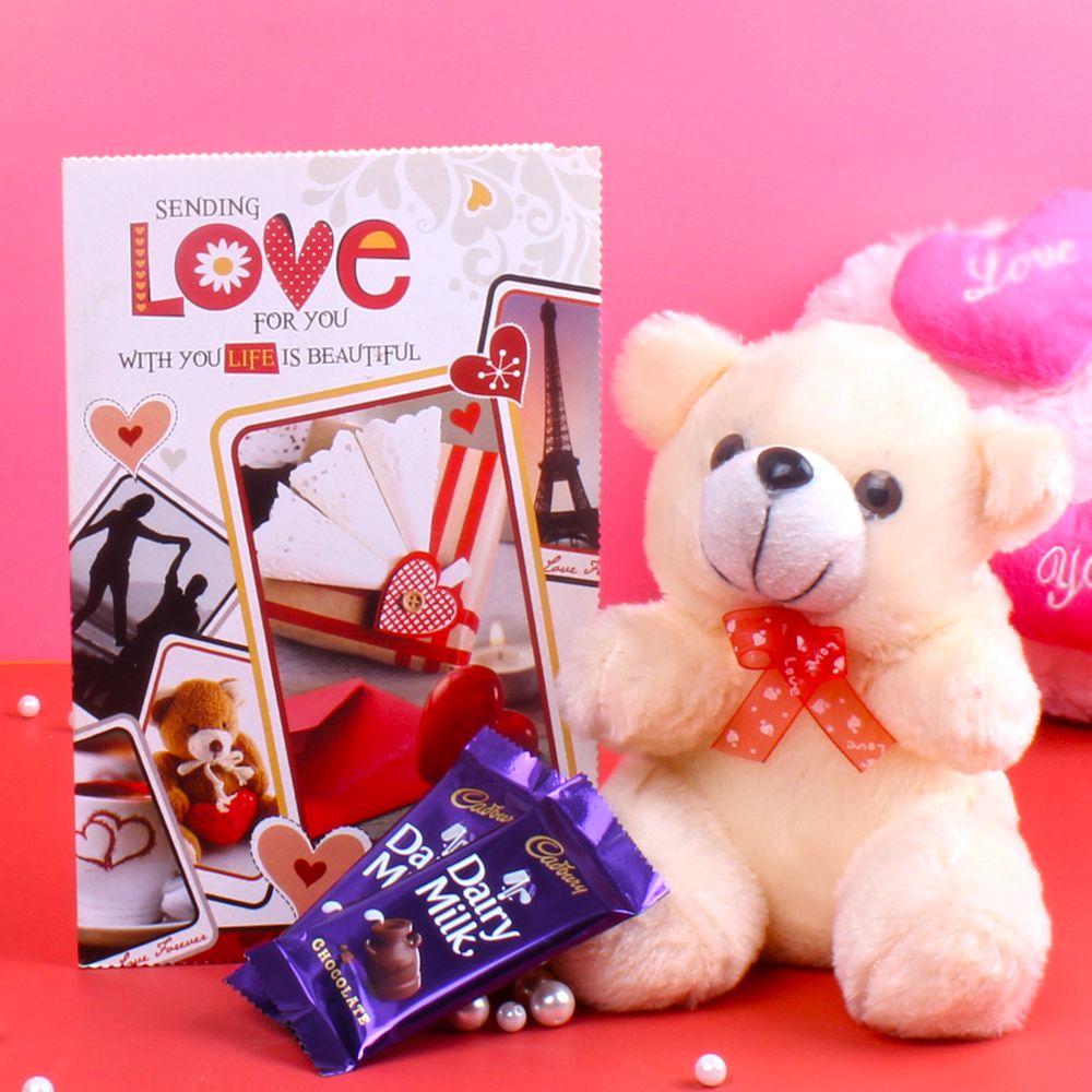 Greeting Card and Teddy Bear with Chocolate