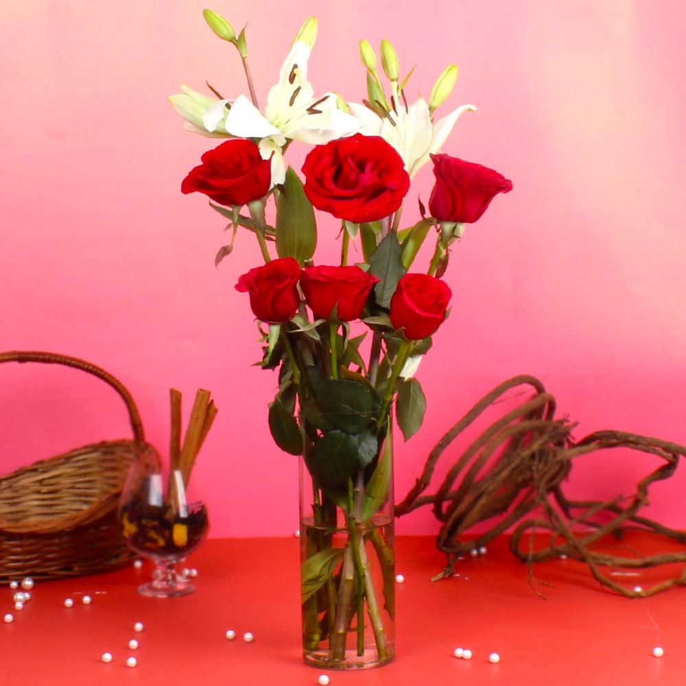Valentine Roses and Lilies Arrangement