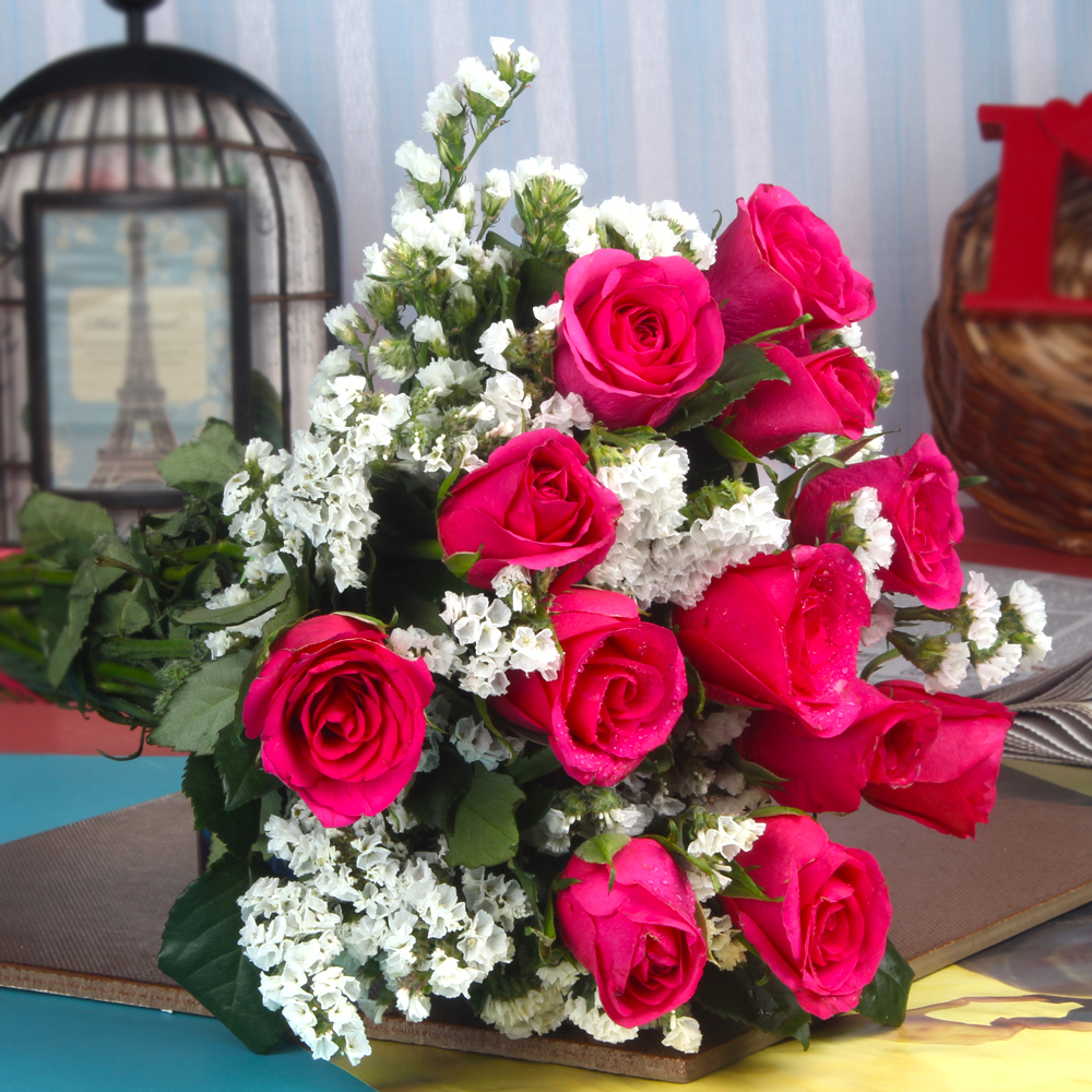 One Dozen Fresh Pink Roses Bouquet