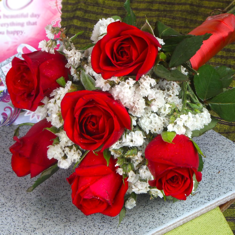 Fresh Six Red Roses Bouquet
