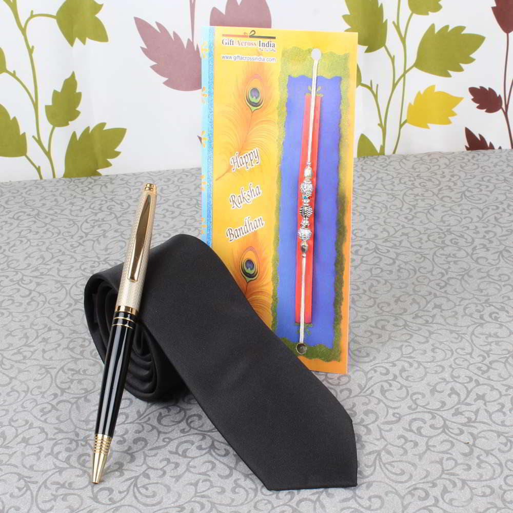 Black Modest Tie and Pen Rakhi Gift Combo - Australia