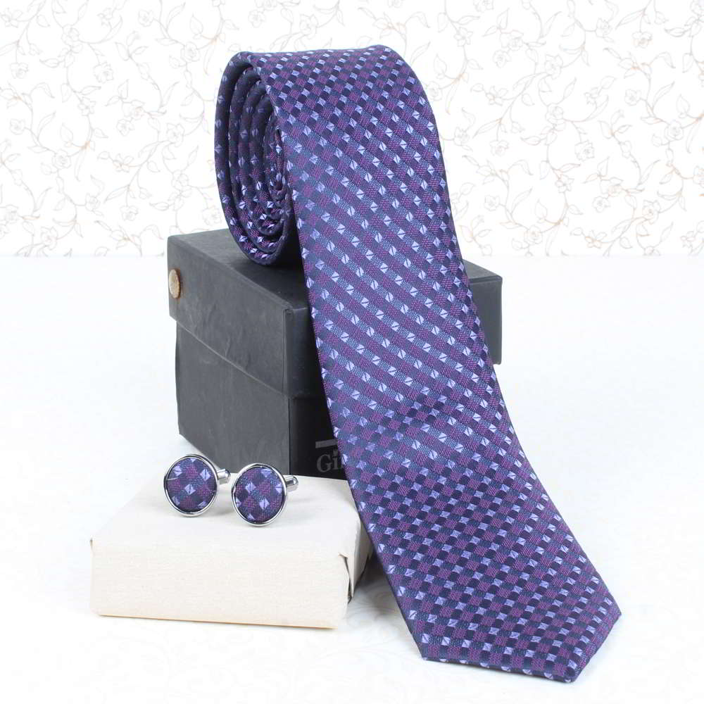 Rakhi with Purple Weaved Tie and Cufflink for Brother
