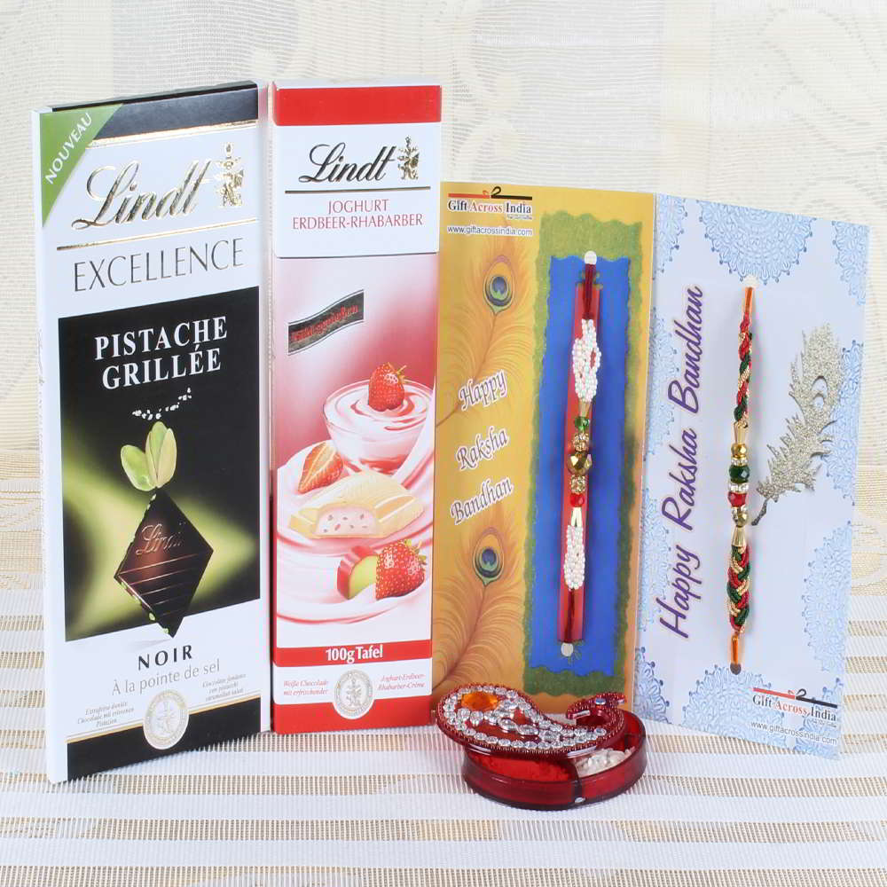 Lindt Chocolate Bar with Two Charming Rakhi Hamper