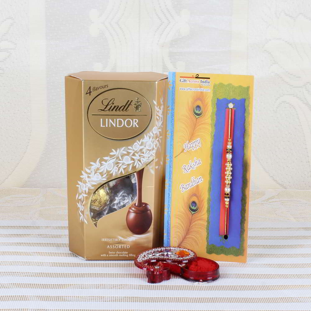 Lindt Lindor Assorted Chocolate with Pearl Beads Rakhi - UAE