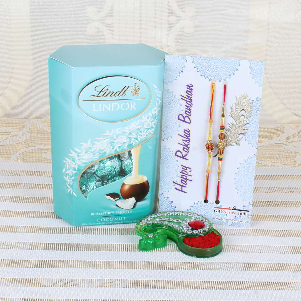 Lindt Lindor Coconut Chocolate with Designer Beads Rakhi - UAE