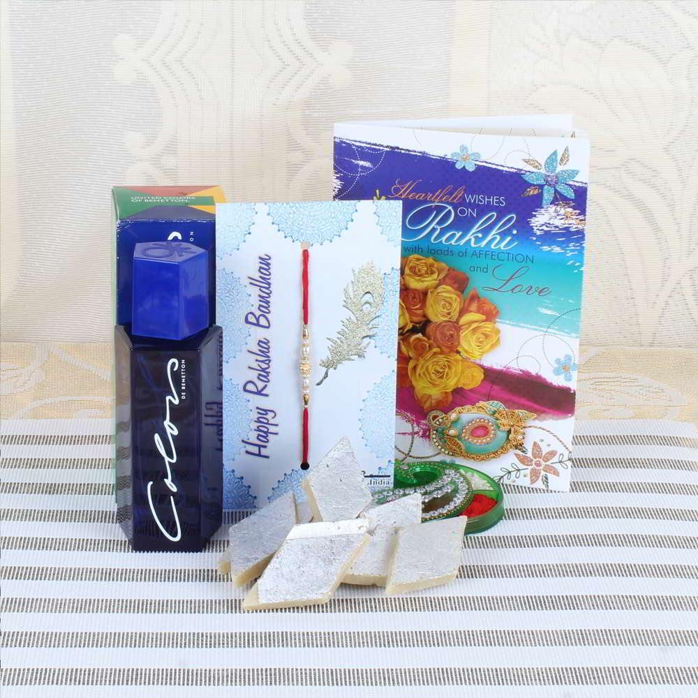 Adorable Rakhi with Kaju Katli and Color Perfume