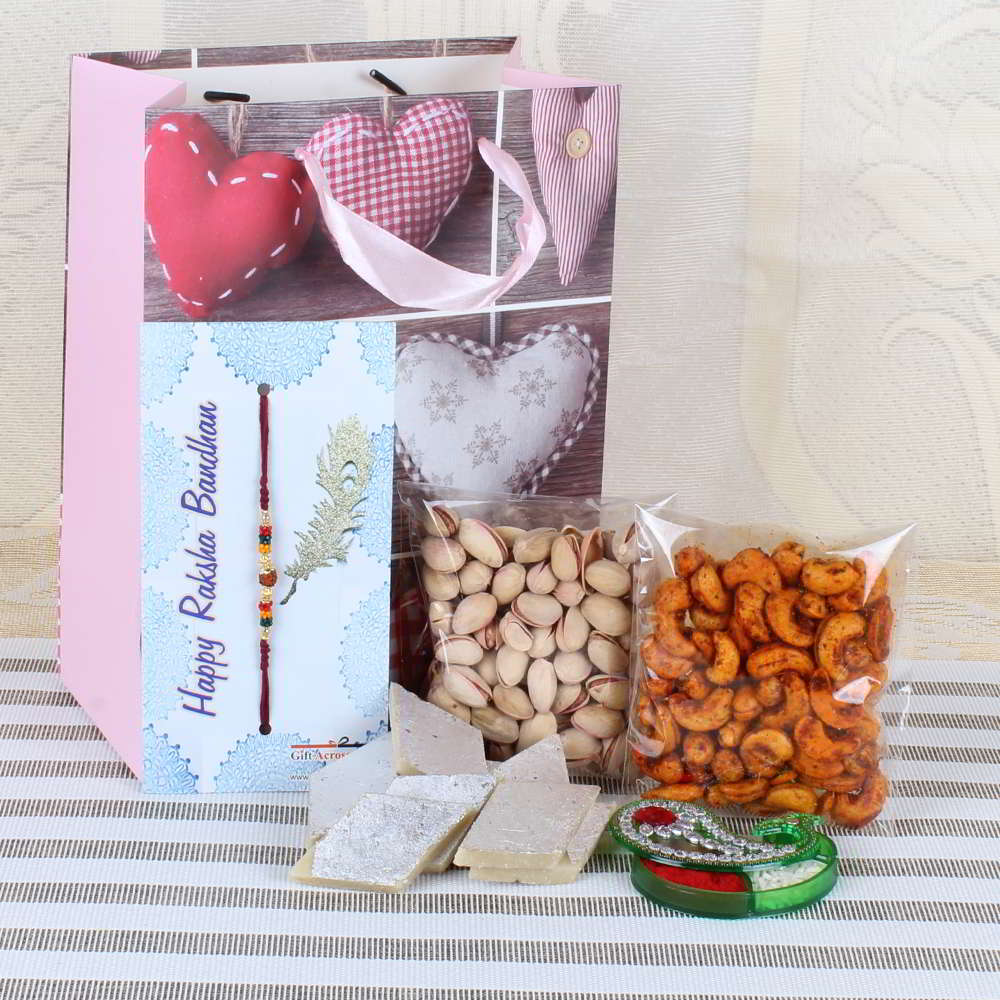 Rudraksha Rakhi with Sweets and Dry Fruits Combo