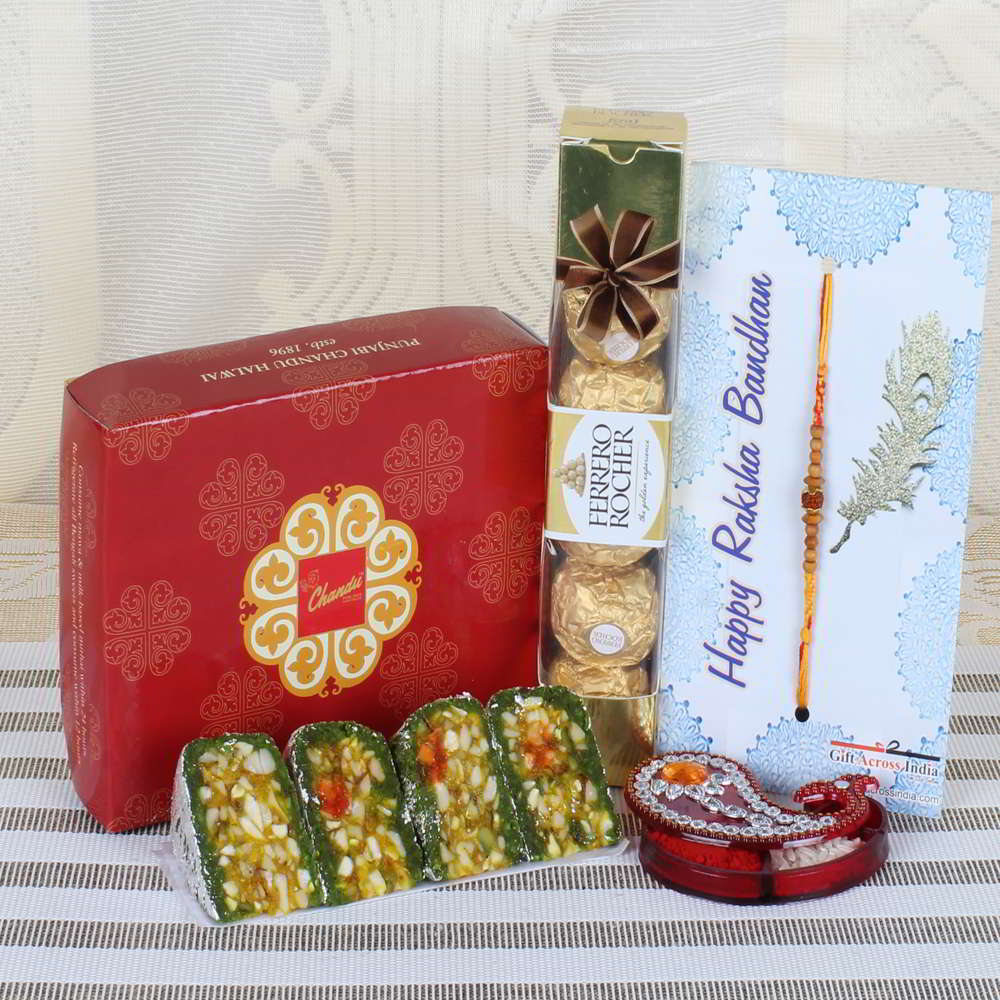 Ferrero Rocher Chocolate with Dry Fruit Cakes Sweets and Charming Rakhi - UAE