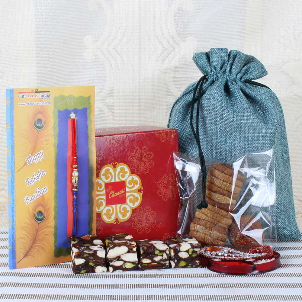 Delicious Sweets and Fig Dry Fruit with Stylish Rakhi - UAE