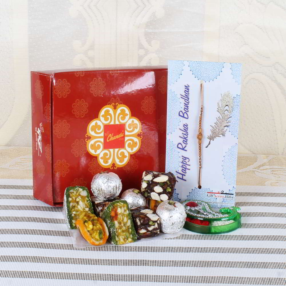 Assorted Sweets with Wooden Rakhi Hamper - UK