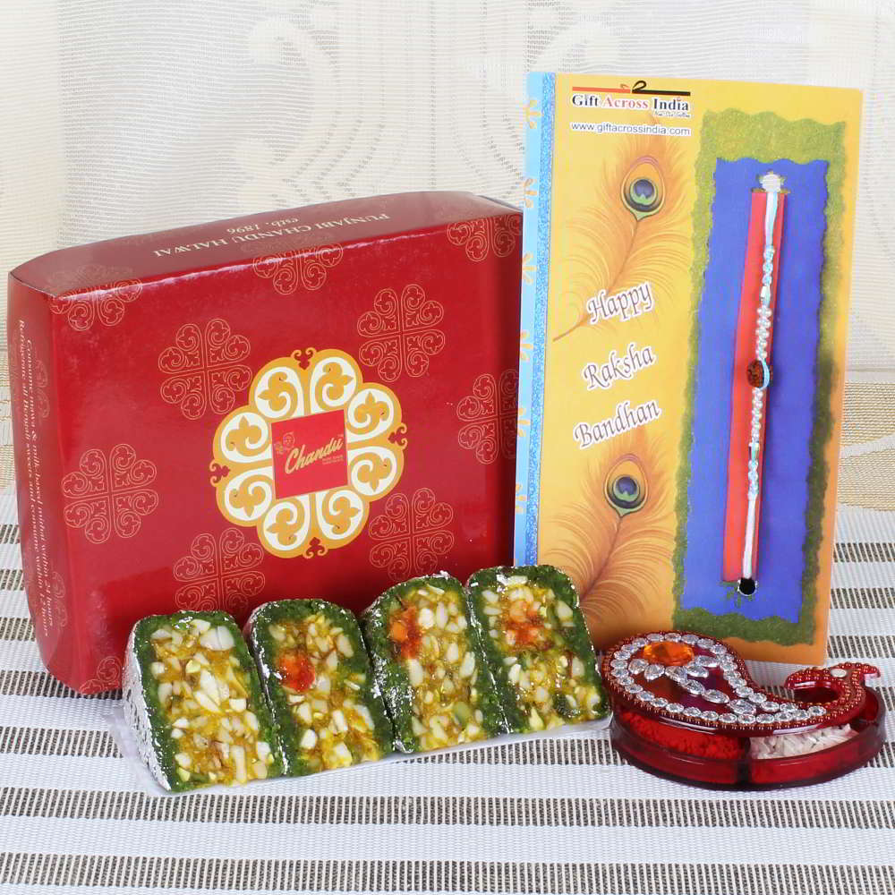 Dry Fruit Cakes Sweets with Rudraksha Rakhi - UAE