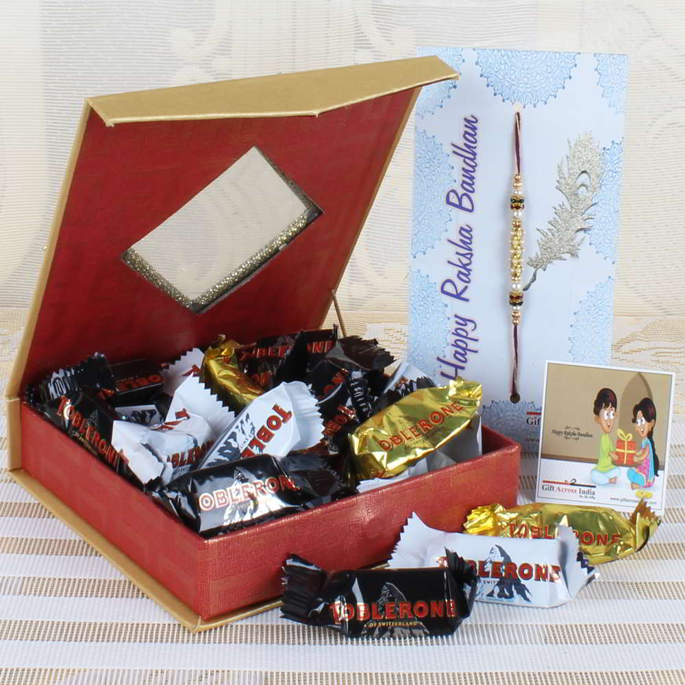 Mini Toblerone Chocolate with Tiny Pearl Rakhi