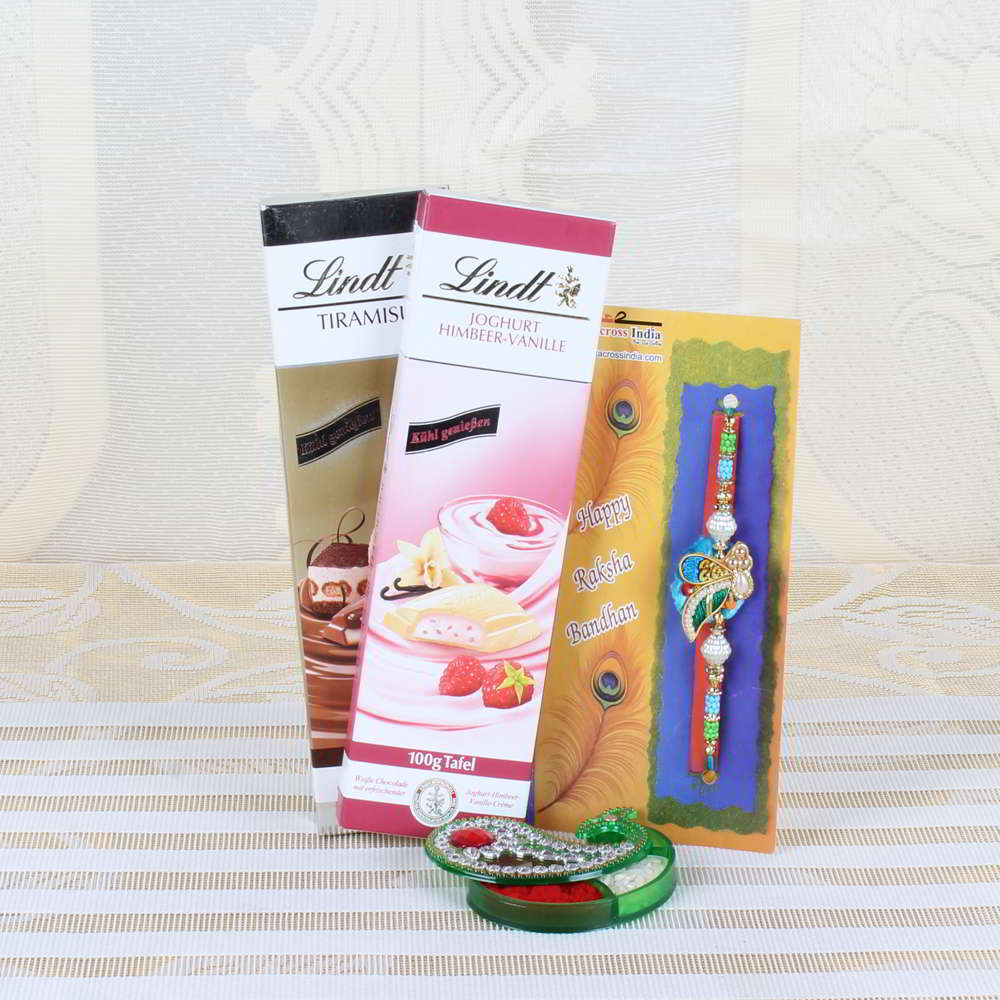 Designer Rakhi with Lindt Chocolates Bar Combo