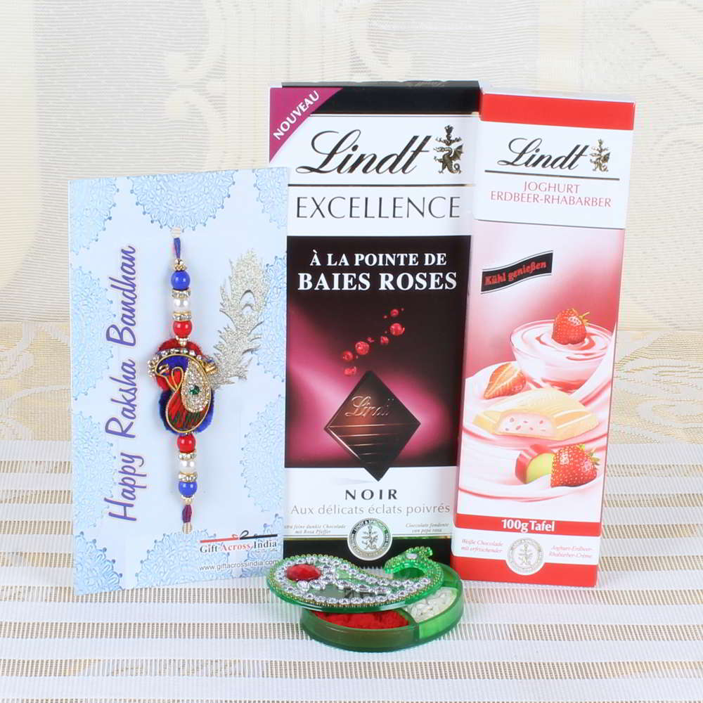 Peacock Rakhi with Lindt Imported Chocolates