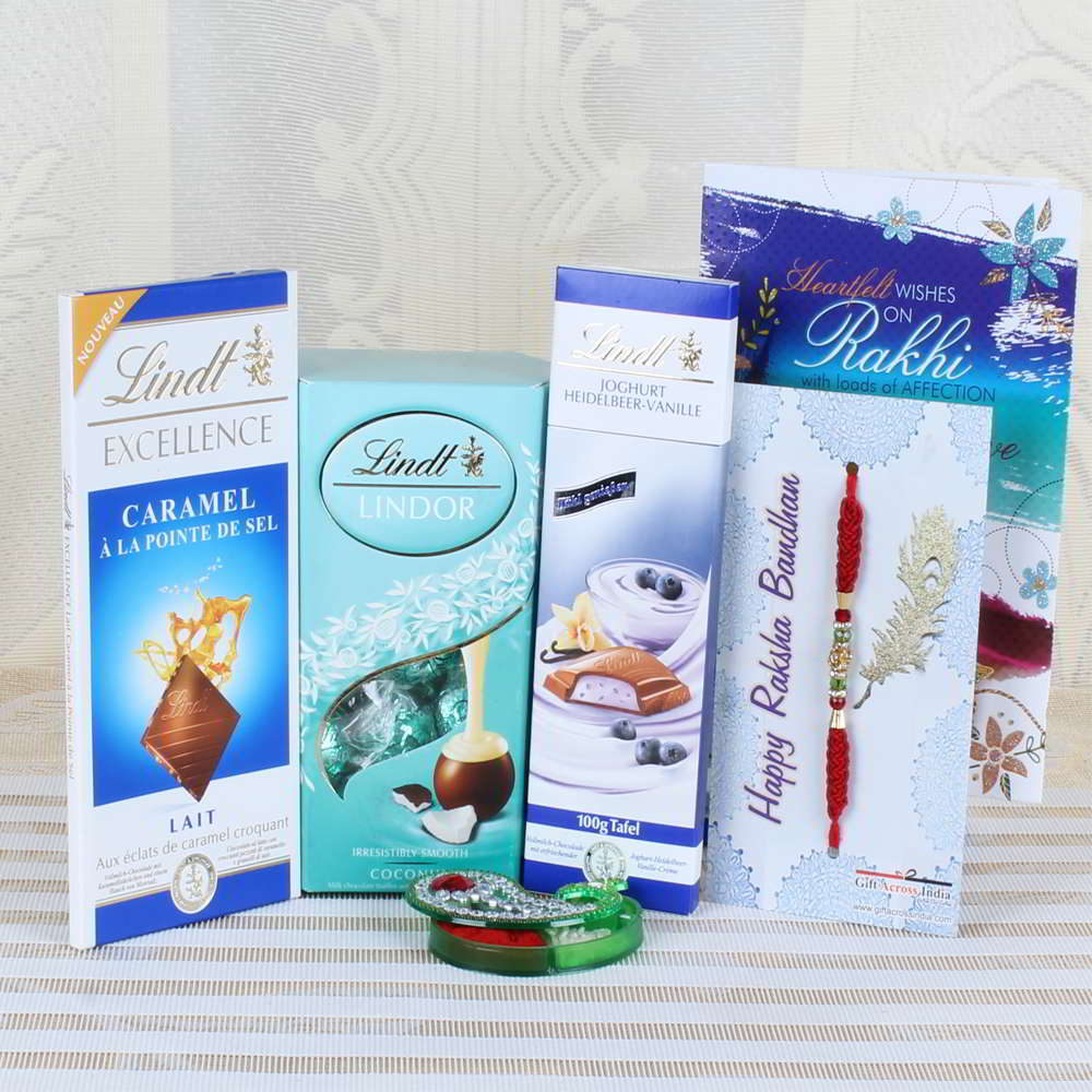 Yummy Lindt Chocolate Combo with Zardosi Rakhi