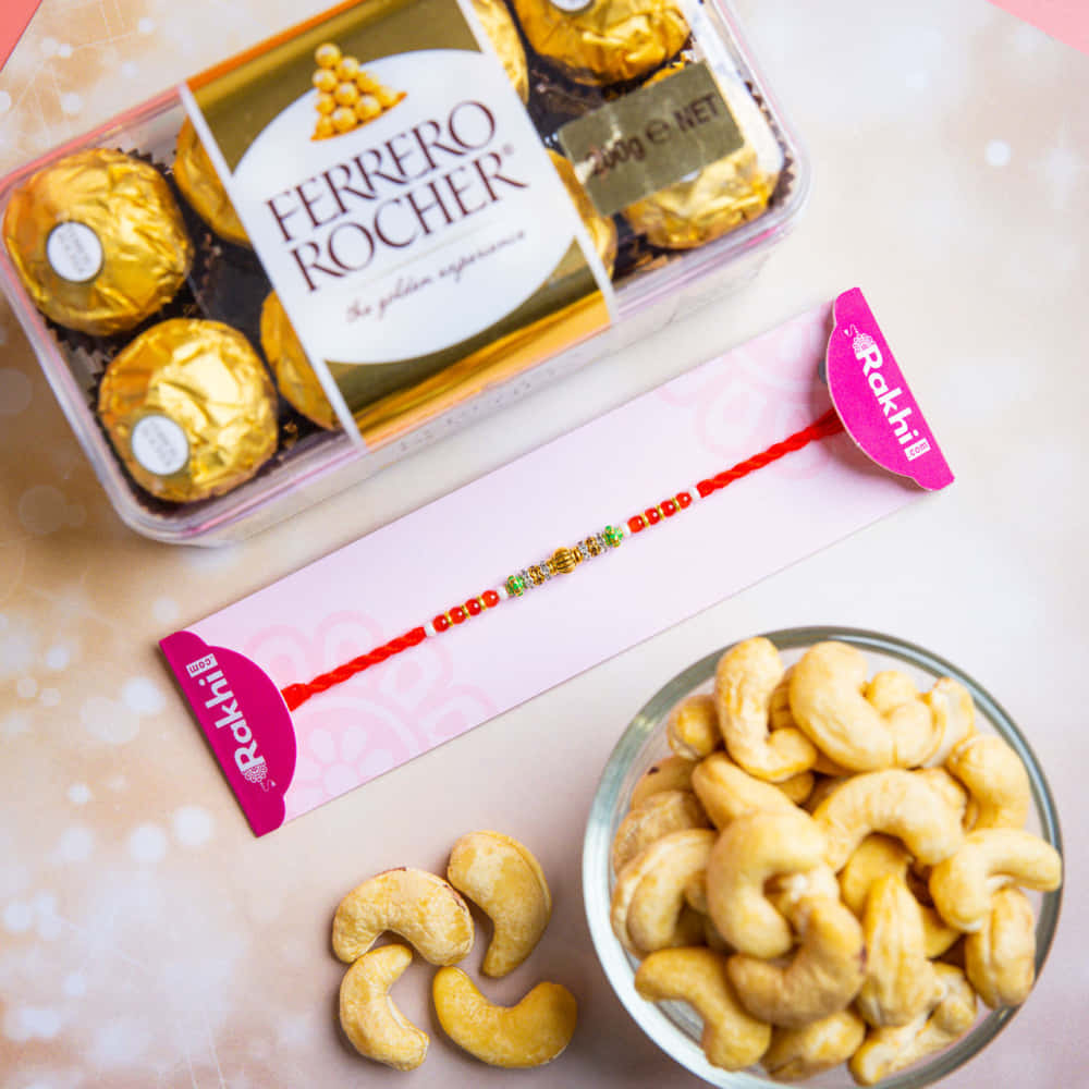 Rakhi With Rocher Chocolates And Cashew Nuts - For Australia
