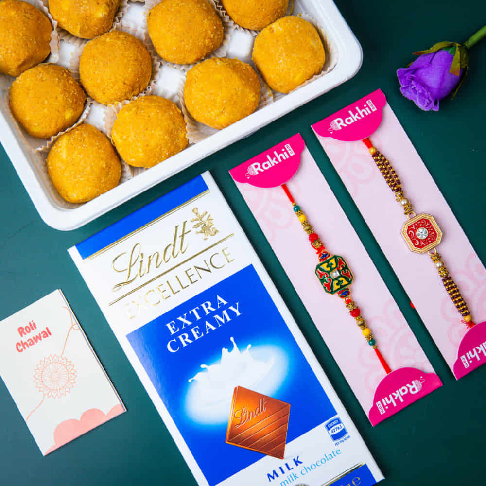 2 Set of Rakhi With Sweets And Chocolates - For Australia